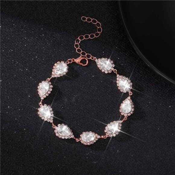 Bride Crystal Necklace Earrings Set  D-3 Pack Rose Gold Necklace Bracelet Earrin - Picture 7 of 7